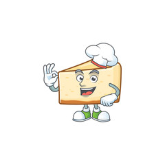 Cheese cake cartoon design style proudly wearing white chef hat