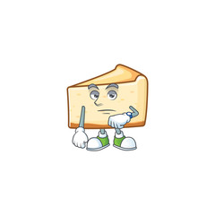 Cheese cake with waiting gesture cartoon mascot design concept