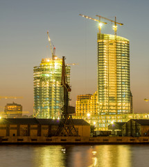 Fototapeta premium Night view of sea port in Baku Azerbaijan