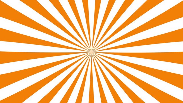 Sunburst, radial, sun light, circus, stripe background rotation. Royalty high-quality best stock footage cartoon sunburst pattern orange, white background animation. Stripes sunburst rotating motion