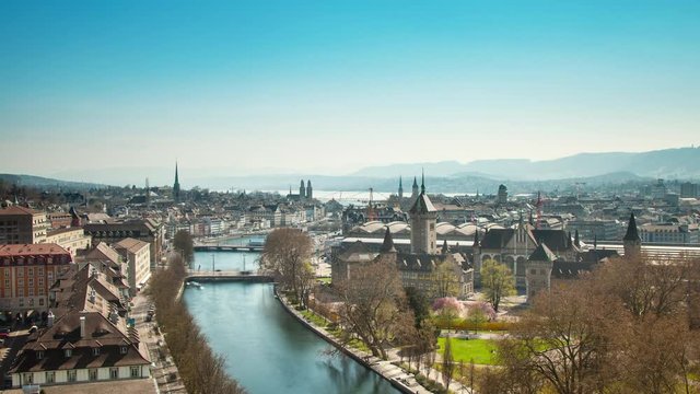 Time lapse of Zurich Switzerland. Looking along the Limmat River.