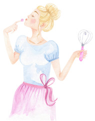 Pastry chef, girl for bakery, confectionery, pastry, for cooking , pastry shop illustration