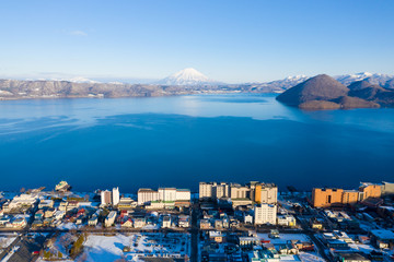 Aerial view of Lake Toya of winter season in Hokkaido, Japan