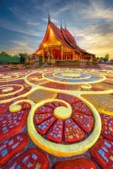 Beautiful floor pattern as foreground at Sirindhorn Wararam temple (Wat Phu Prao) at Ubonratchathani province in Thailand . - obrazy, fototapety, plakaty