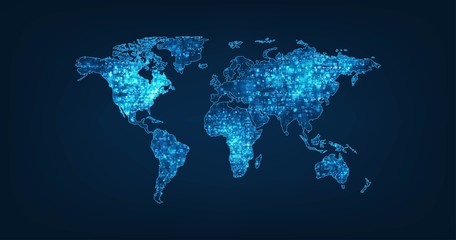 Fototapeta na wymiar world map vector on dark blue color background.