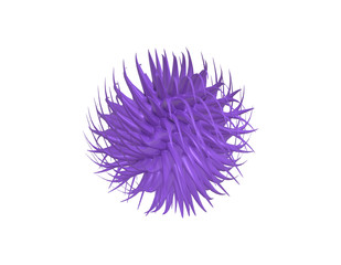 3D rendering minimalistic cartoon purple virus under the microscope, 2019-nCoV coronavirus infection bacterium on a white background.