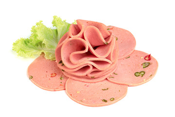 bologna sliced isolated on white background