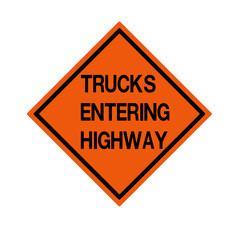 Trucks Entering Highway Traffic Road Sign ,Vector Illustration, Isolate On White Background Icon.