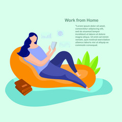 Businesswomen working from home, Flat color illustrator design