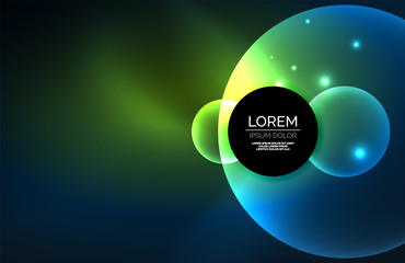 Neon shiny transparent glowing circles with light effects. Techno futuristic vector abstract background For Wallpaper, Banner, Background, Card, Book Illustration, landing page