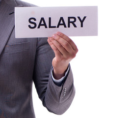 Businessman asking for salary increase isolated on white backgro