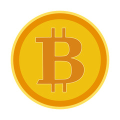 A flat drawing of bitcoin. Gold Bitcoin. Digital Finance. Isolated, white. Illustration