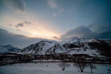 Georgia country side in winter season at Caucasus mountain