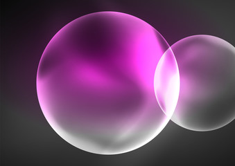 Glowing neon shiny transparent bubbles, glass circles or bio cell concept. Techno futuristic vector abstract background For Wallpaper, Banner, Background, Card, Book Illustration, landing page