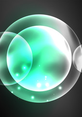 Glowing neon shiny transparent bubbles, glass circles or bio cell concept. Techno futuristic vector abstract background For Wallpaper, Banner, Background, Card, Book Illustration, landing page