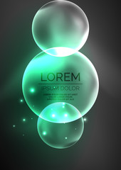 Glowing neon shiny transparent bubbles, glass circles or bio cell concept. Techno futuristic vector abstract background For Wallpaper, Banner, Background, Card, Book Illustration, landing page