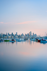 Sunrise over Melbourne skyline from Williamstown