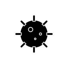 Coronavirus vector glyph symbol. Sign 2019-nCoV isolated on white background. Stylized illustration of a new world virus. MERS-Cov, Covid-19, coronavirus. Abstract virus line art model illustration