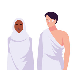 couple of people pilgrims hajj on white background