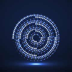 Abstract neon dotted circles. Glowing dots halftone circle. Vector logo