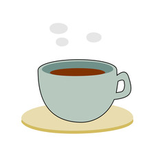 Espresso coffee in a ceramic cup on bright brown plate, Hot cocoa isolated on white background