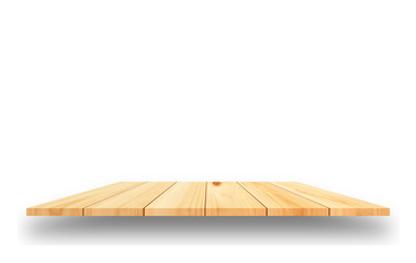 Wood floor perspective view with wooden texture on white wall background