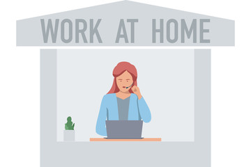 Woman using head phone and laptop with Work at home concept vector
