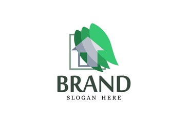 Leaf logo, free hand vector leaf, leaf with frame and brand