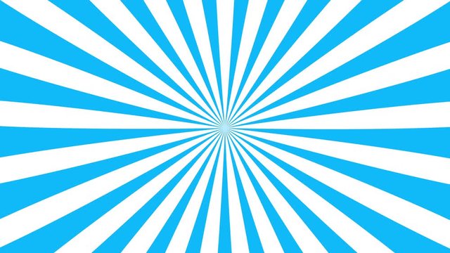 Sunburst, radial, sun light, circus, stripe background rotation. Royalty high-quality best stock footage cartoon sunburst pattern white, blue background animation. Stripes sunburst rotating motion