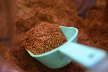 Ground coffee close-up image  selective focus