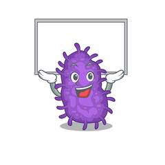 Mascot design of bacteria bacilli lift up a board
