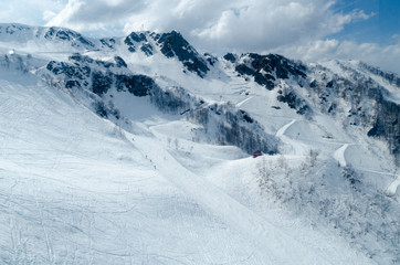 Fototapeta na wymiar Panorama of mountain peaks covered with snow