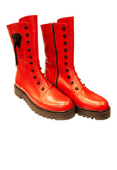Tall red women boots isolated with text space
