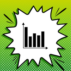 Business graph sign. Black Icon on white popart Splash at green background with white spots. Illustration.