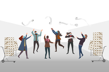 Womans fight for toilet paper tissues to hoard in worst case of COVID-19 pandemic ,Coronavirus Disease effect concept vector © OHishi_Foto