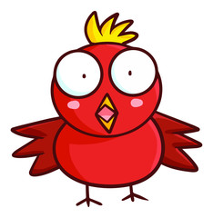 Funny and cute red little chicken with suprised expression