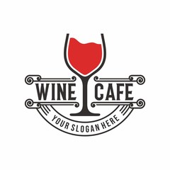 Wine Cafe logo. Wine Glass Cafe Vintage vector. Simple Vintage Wine Logo design inspiration.