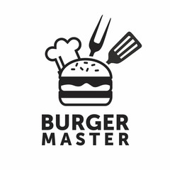 Burger Master logo design. Hamburger vector illustration.