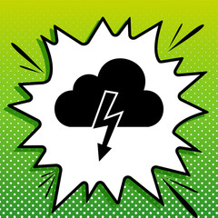 Storm icon. Black Icon on white popart Splash at green background with white spots. Illustration.