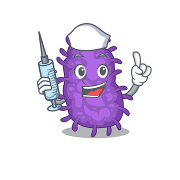 A nice nurse of bacteria bacilli mascot design concept with a syringe