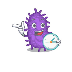 Bacteria bacilli mascot design concept smiling with clock