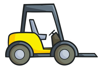 Fototapeta na wymiar Cool and funny yellow black forklift in cartoon style