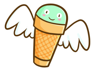 Cute and funny green ice cream flying with smily face
