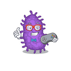 Mascot design concept of bacteria bacilli gamer using controller
