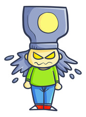 Cute and funny man with bottle ink on his head with angry face