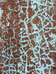 Fototapeta premium Old grunge vintage background: rusty metal surface with blue paint flaking and cracking texture