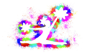 Cheerleading Logo Design, Popular Cheerleader Sport, Dancing colorful girl splash paint on white background, Pom Poms, Exercises, Equipment, Healthcare, Icon, Symbol, Silhouette, Vector illustration.