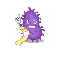 Bacteria bacilli mascot character design with a menu on his hand
