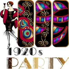 Pretty girl dressed for a party in the style of roaring twenties. Vector illustration