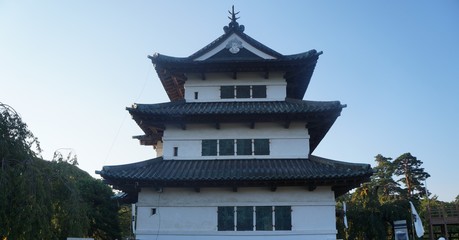 It is a photograph of Hirosaki Park in Aomori, Japan. 
There is Hirosaki Castle in the park.
This park has been selected as one of the top 100 beautiful Japanese historical climates.